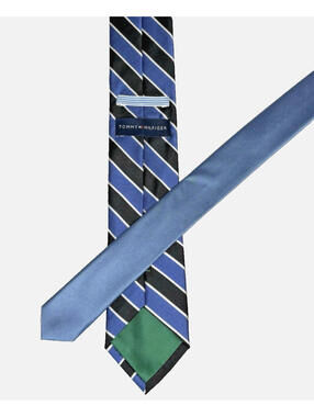 Tommy Hilfiger Men's Silk Tie Blue Black Striped 2.75"x60" EUC